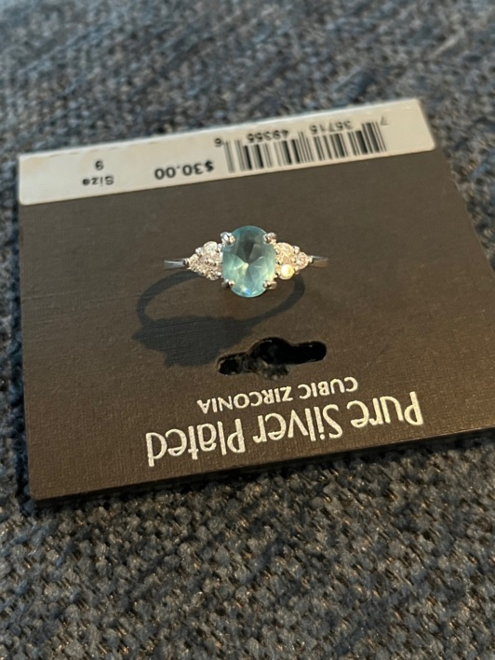 Blue Cubic Zirconia Ring - Size 9